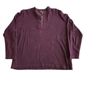 Vintage 90s Lauren Ralph Lauren Eggplant Waffle Knit Henley Shirt 3/4 Sleeve L